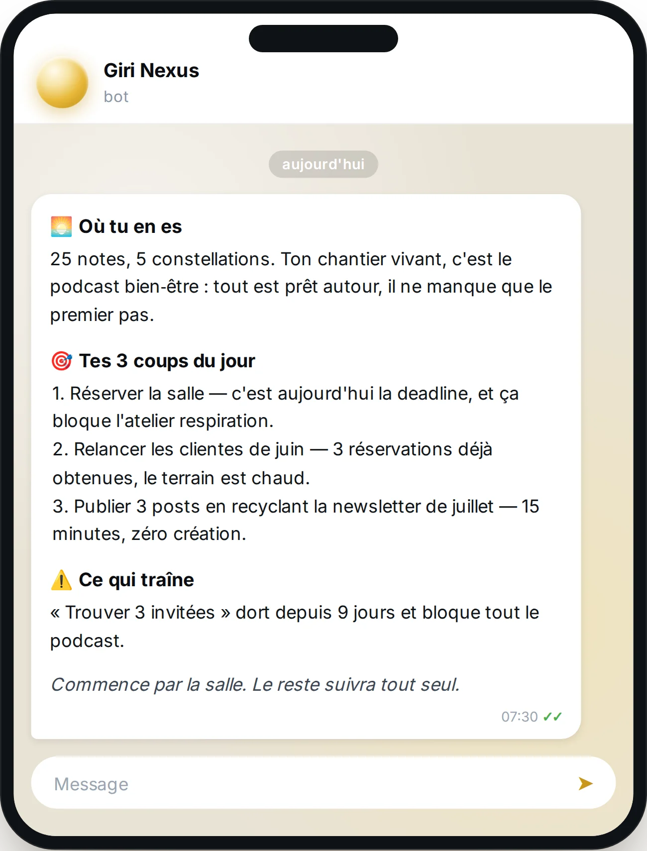 Le débrief du matin envoyé sur Telegram