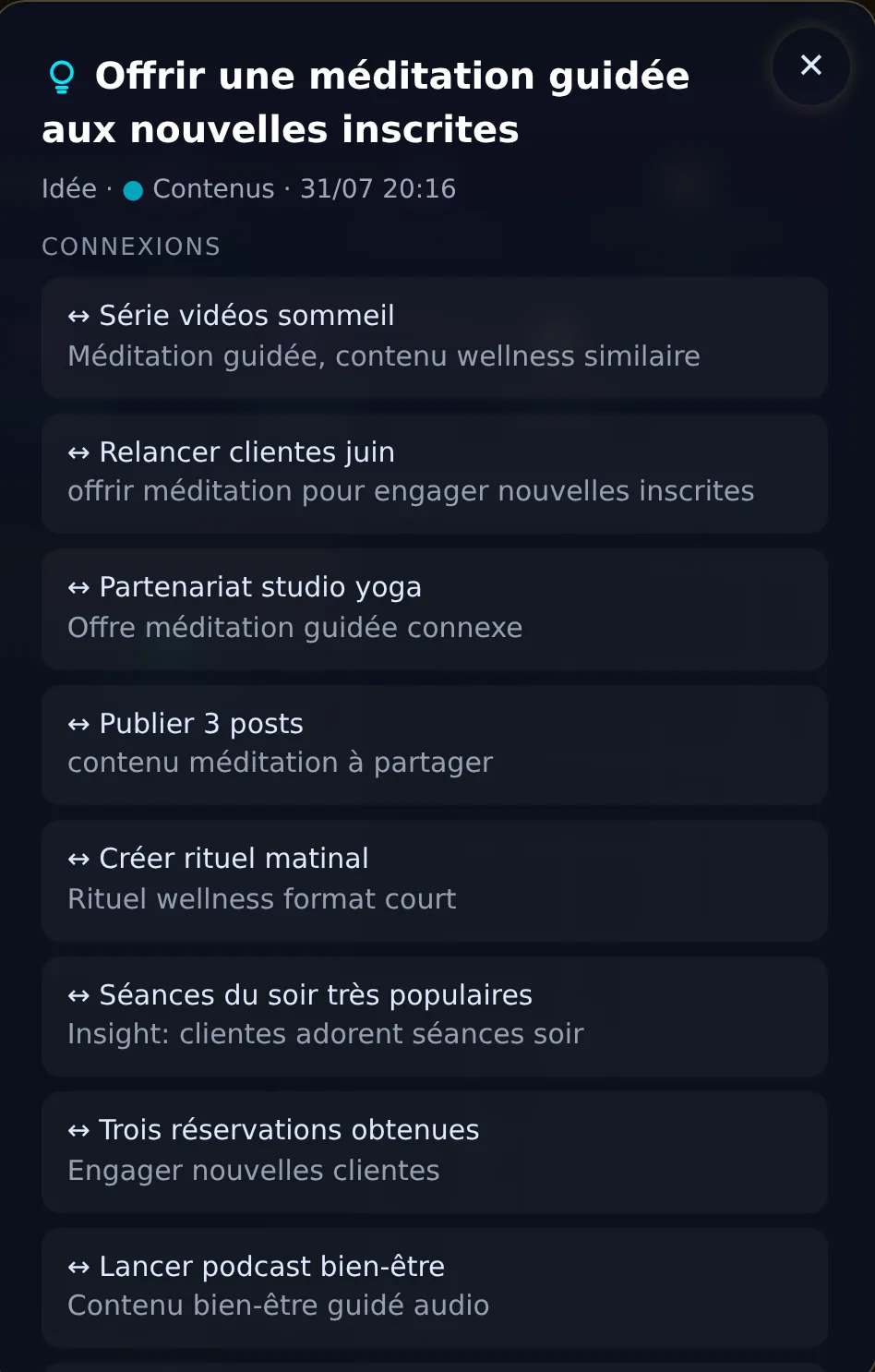 Le panneau d'une note : ses connexions, chacune avec sa raison